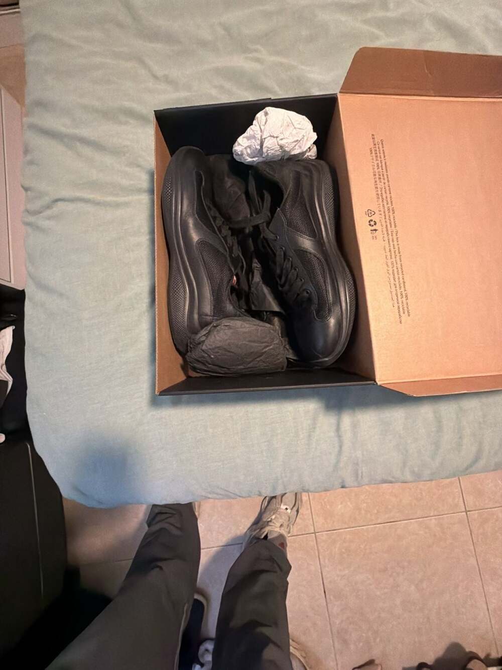 Prada Calzature Light Leather and Mesh Sneakers Size 9 Black